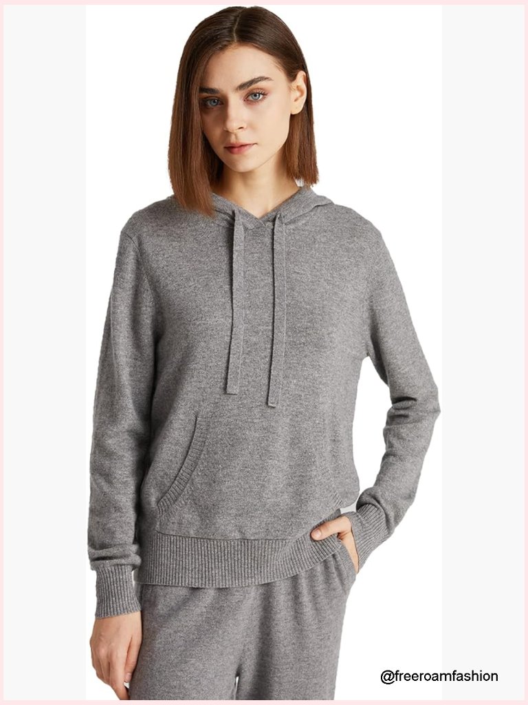 Cashmere Hoodie With Pocket Front Casual Long Sleeve Pullover Sweater